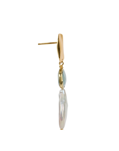 Gorgeous Gold-Plated Brass Earrings with Luminous Aquamarine and Freshwater Pearl Drops
