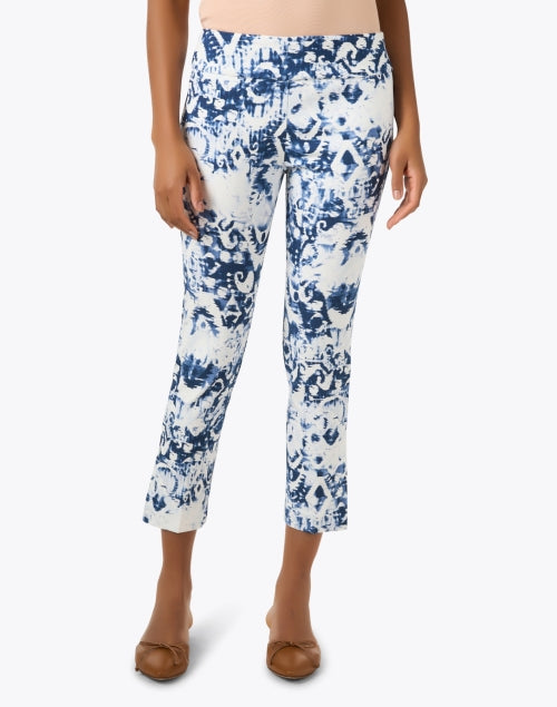 Navy and White Floral Elastic Waist Pull - On Cropped Pants