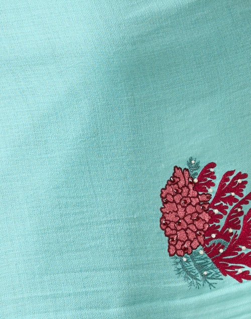 Exquisite Aqua-Embroidered Merino Wool Fashion Scarf for Warm Weather