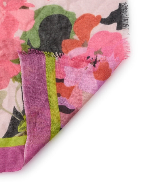 Elegant Black Floral-Printed Silk-Cashmere Scarf for New Season