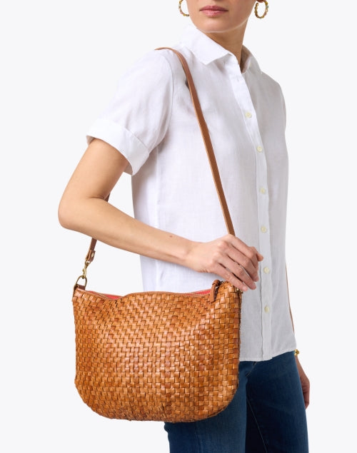 Stylish Hand - woven Brown Checker Italian Leather Shoulder Bag