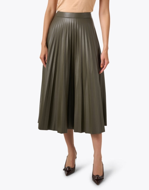 LK Bennett Laurie Women's Faux Leather A-Line Pleated Skirt in Versatile Olive Green Shade