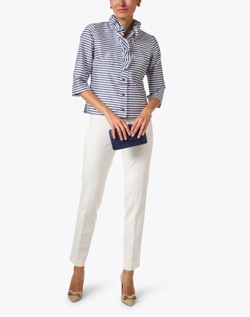 Stylish Celine Navy and White Striped Women's Blouse Shirt