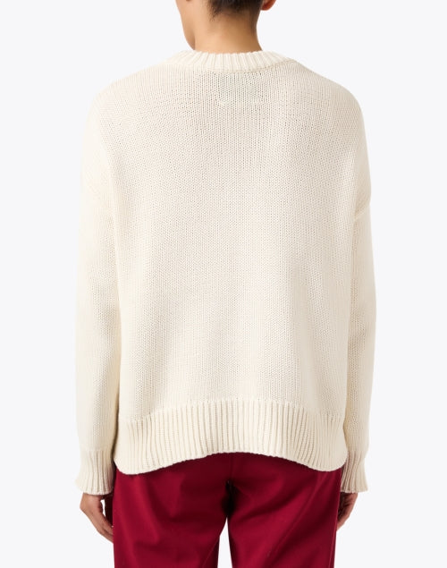 Charming Ivory Cotton Crewneck Sweater with a Sweet Red Heart