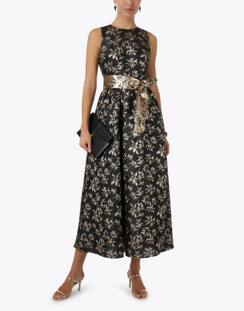 Elegant Shoshanna Serra Black and Gold Floral Women's Evening Dress