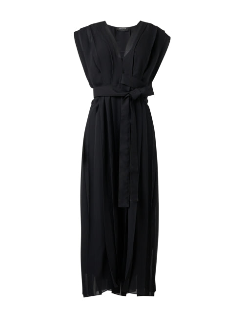 Stylish Black Pleated Wrap-style Women's Dress