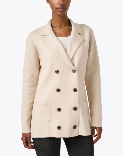Stylish Milan Cream Cotton - Cashmere Double - Breasted Coat