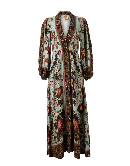Stylish Blue Multi - Patterned Flowing Maxi Dress