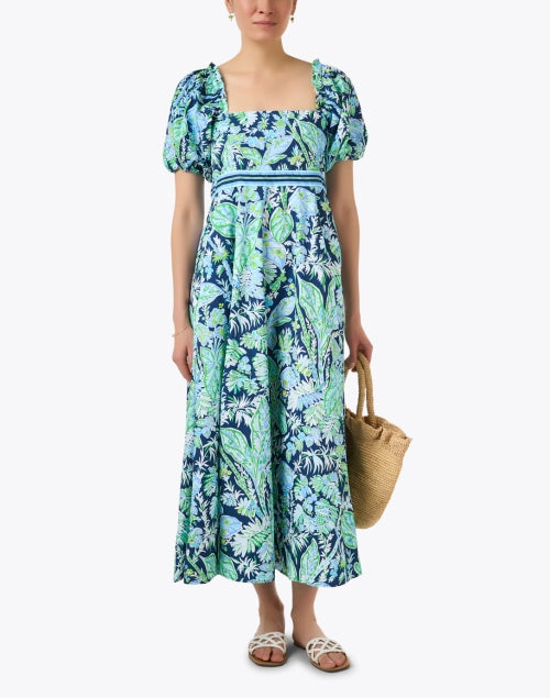 Navy Blue Floral Print Women's Promenade Dress for Casual and Special Occasions