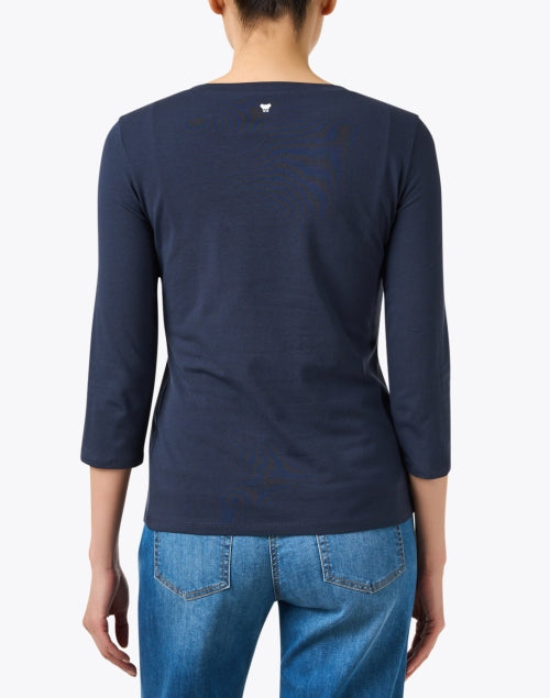 Stylish Navy Stretch Cotton Blend Jersey Three - Quarter Sleeve Top by Weekend Max Mara