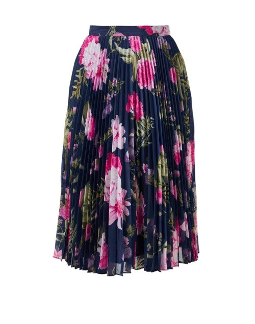 Navy Blue Floral Patterned Pleated Women's A-Line Skirt by Christy Lynn