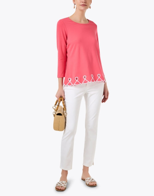 Pink Embroidered Women's Knit Crew Neck Top for All Seasons