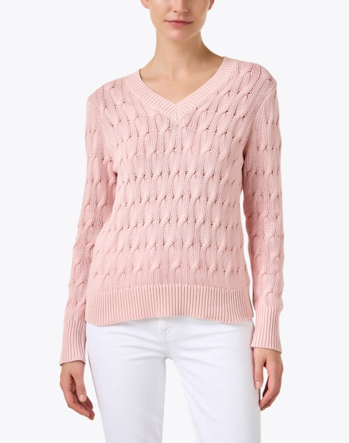 Charming Pink Cotton Cable Knit Sweater for Women