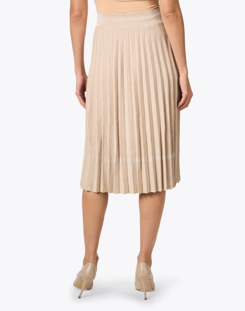 Fall-Trending Tan Stretch Wool Knit Pleated Skirt with Elastic Waist