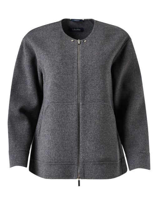 Stylish Grey Wool Zip-Front Jacket with Patch Pockets