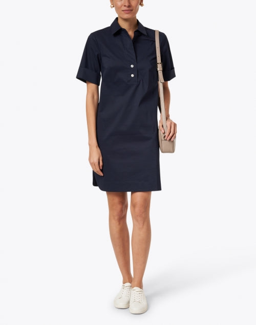 Navy Blue Aileen Women's Short Sleeve Stretchable Cotton Shirt Dress