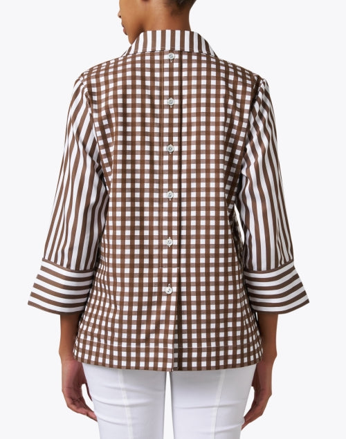 Aileen Women's Brown and White Striped Cotton Poplin Henley Style Top
