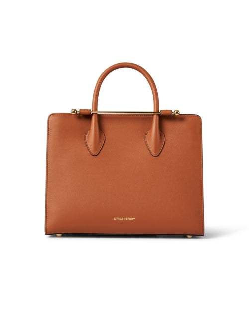 Stylish Chestnut Brown Premium Leather Tote Handbag with Gold Bar Closure