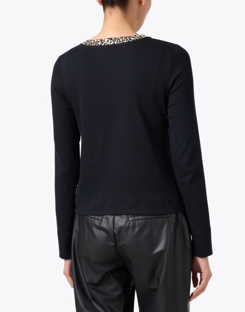 Stylish Black Cardigan with Eye - catching Leopard Print Trim