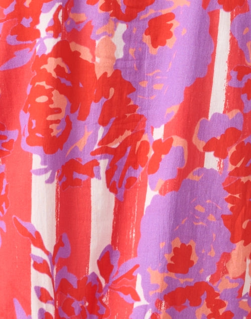 Ro's Garden Deauville Loose-Fit Coral Floral Print Cotton Shirt Dress