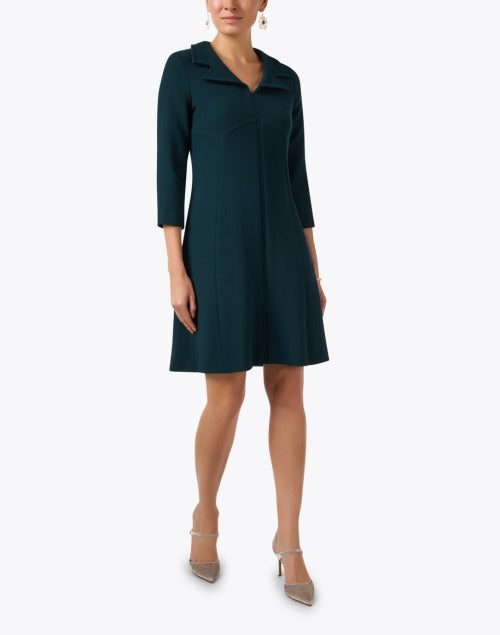 Elegant Tia Green Wool Crepe Shift Dress for Stylish Occasions