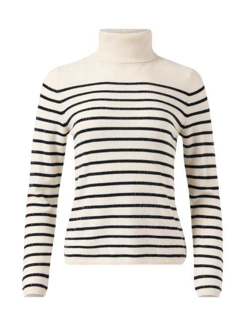 Stylish Cream and Ebony Striped Wool-Cashmere Blend Sweater for the Season
