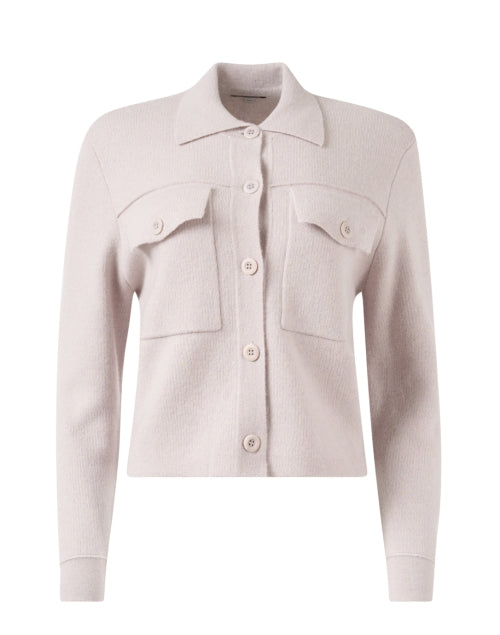 Taupe-colored Cashmere Cropped Shirt-style Knit Jacket for Fashionable Wear