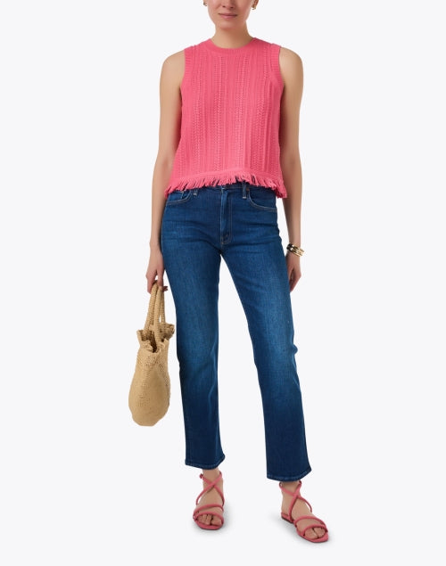 Stylish Coral Textured Knit Fringe Sleeveless Women's Top