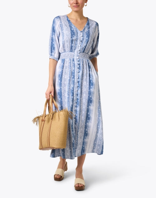 Stylish Kelsey Brand Blue and White Women's Shirt Dress