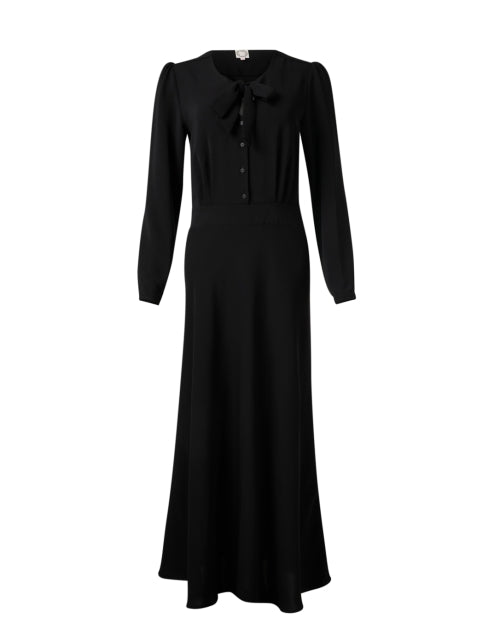 Ariel Women's Elegant Black Tie Neck Maxi Dress