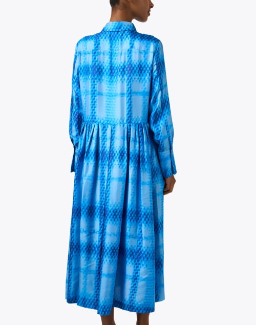 Oversized 100% Silk Dress with Blue Check Print for New Season
