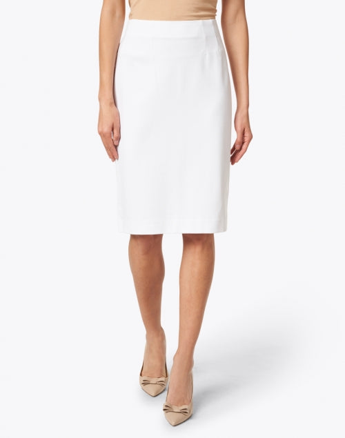 Logan Women's White Knit Pull - On Pencil Skirt for Office Wear