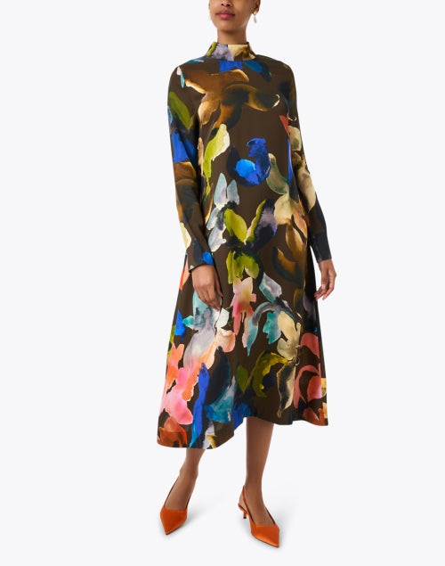 Stylish Brown Dress with Multi Floral Print