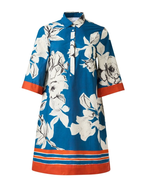 Stylish Jackalyn Blue and Orange Floral Print Cotton Shirt Dress for Women