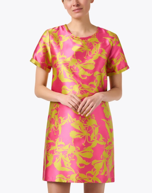 Finley's Shawn Pink and Green Jacquard Satin Women's Shift Dress for All-Day Wear