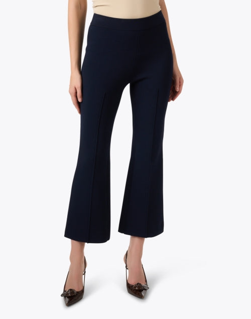 Rene Flare Leg Navy Knit Stretch Blend Pants