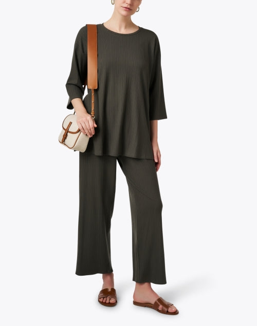 Stylish Green Longline Ribbed Textured Top