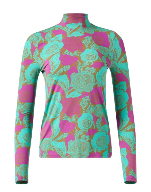 Stylish Multi - Floral Print Women's Turtleneck Top for Fashionable Outfits