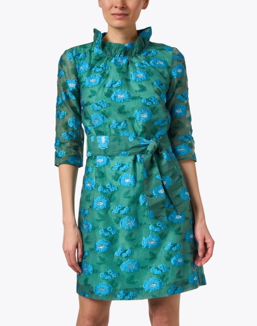 Claudine Women's Green Floral Stretch Crepe Organza Shift Dress