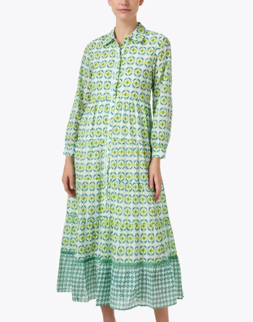 Ro's Garden Jinette Maxi Shirt Dress with Intricate Green Print
