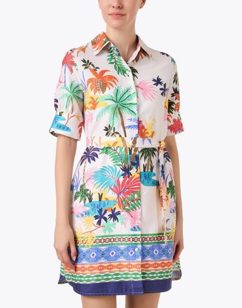 Stylish Hester White Cotton Shirt Dress with Multi - Tropical Prints
