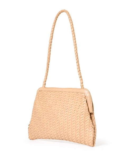 Bembien's Elegant Tan Leather Woven Shoulder Handbag