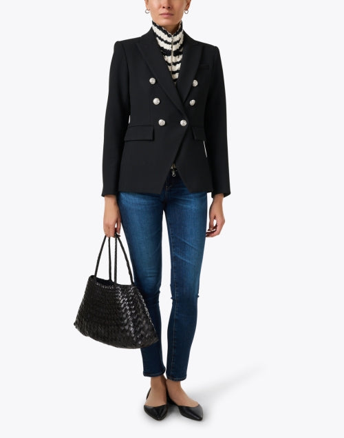 Veronica Beard Uptown Essential Wool Dickey with Ivory and Black Stripes for a Fashionable Mock - Neck Look