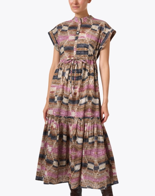 Ro's Garden Feminine White and Blue Multi - Print Maxi Shirt Dress