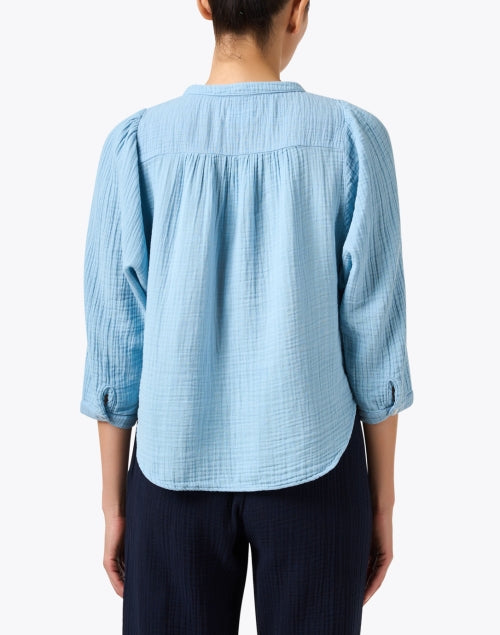 Stylish Chloe Blue Cotton Gauze Women's Shirt for Warm Weather