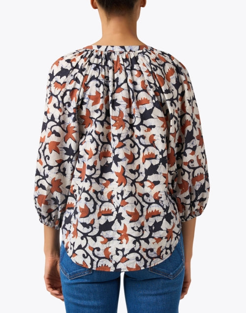 Mitte Cotton Top with Navy and Orange Print - A Fashionable Women's Blouse