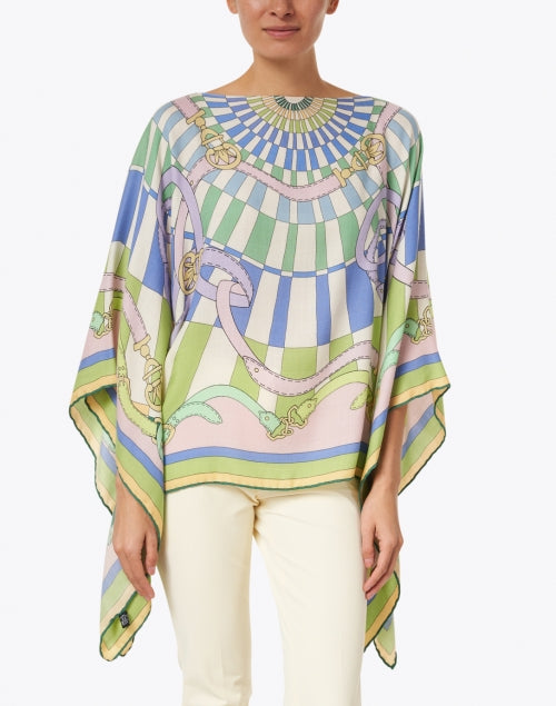 Stylish Firenze Silk Cashmere Poncho in Green and Blue Shades
