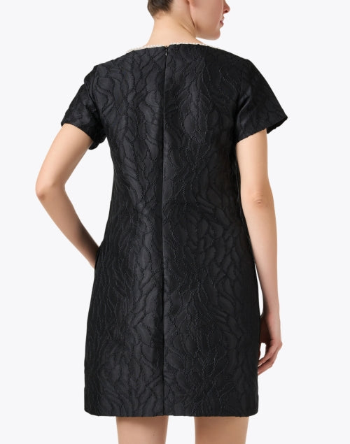 Stunning Lulu Black Textured Satin Jacquard Pearl - Trimmed Dress