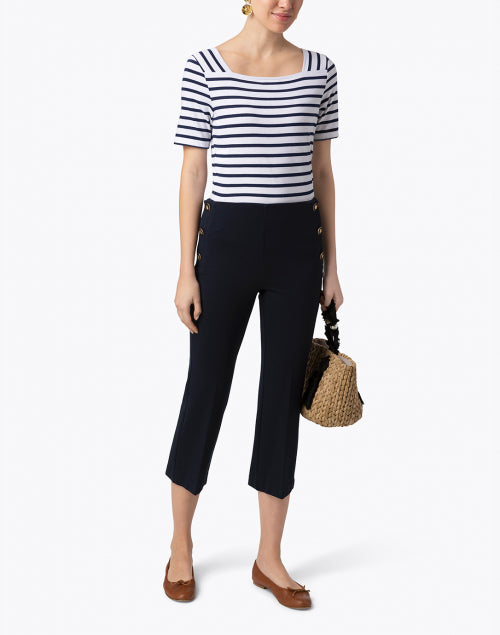 Stylish Pleneuf White and Navy Blue Striped Cotton Women's Top for Beach and Everyday Wear