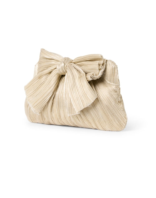 Rayne Platinum Pleated Metallic Lame Clutch with Oversized Bow